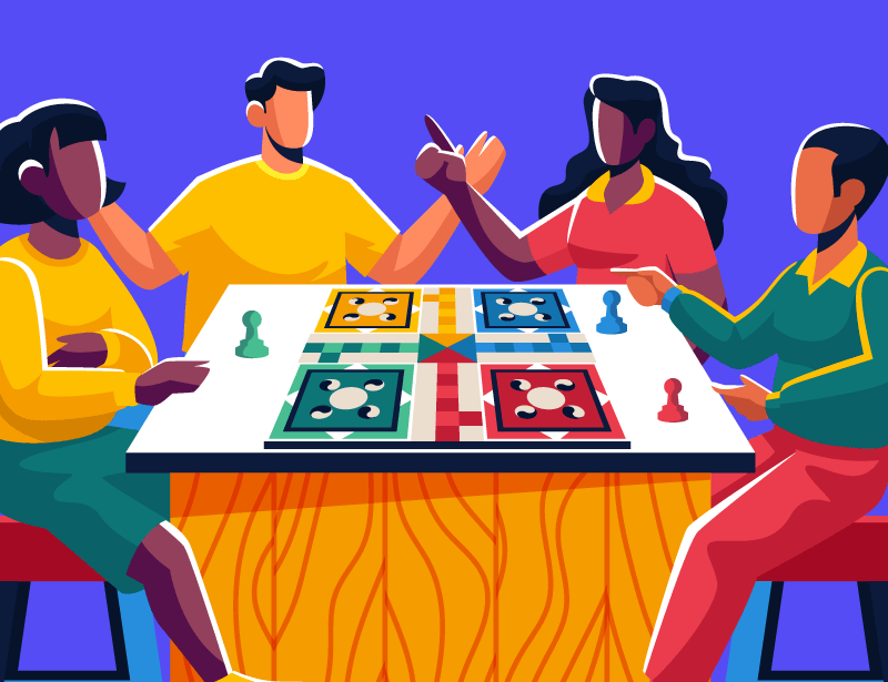 An illustration of two couples playing a board game together