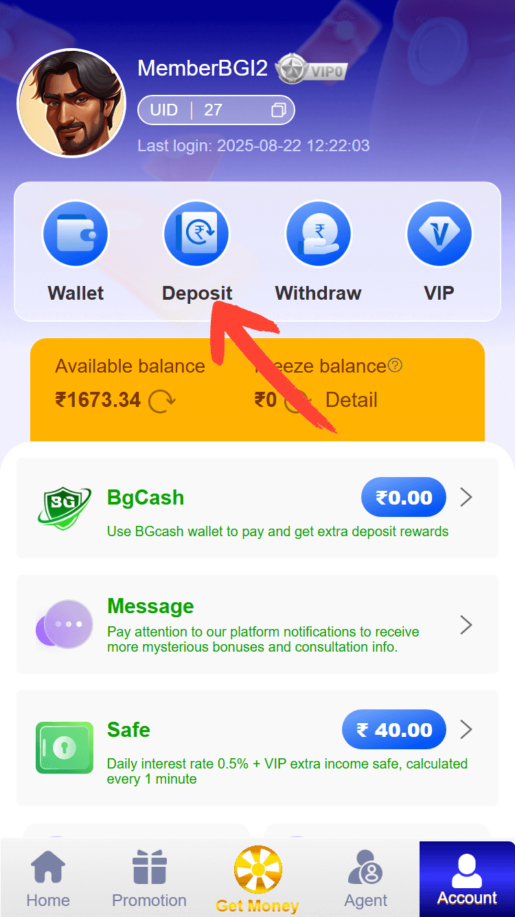 how to deposit ganga club