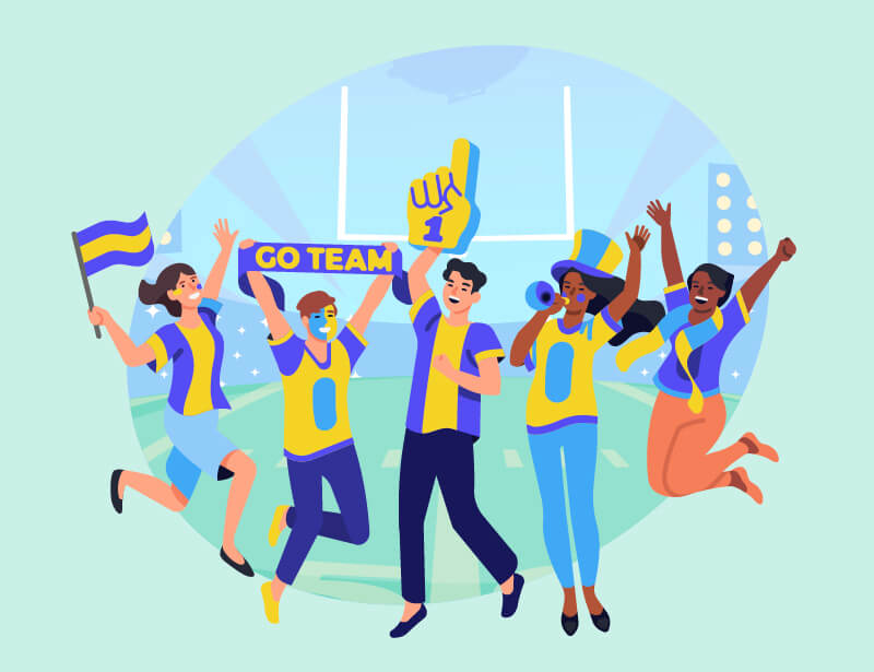 Illustration of football fans cheering